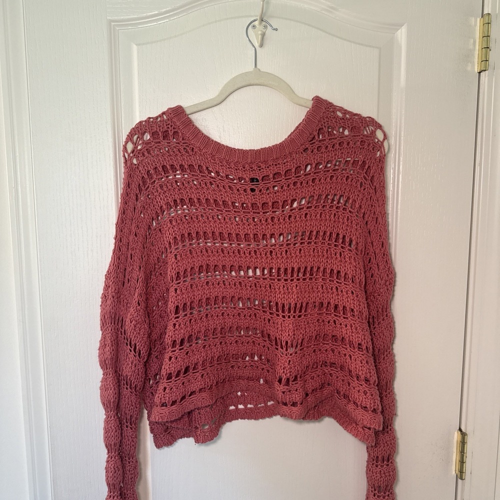 Moon & Madison Terracotta Open Knit Crochet Crop Sweater Boho Coquette L